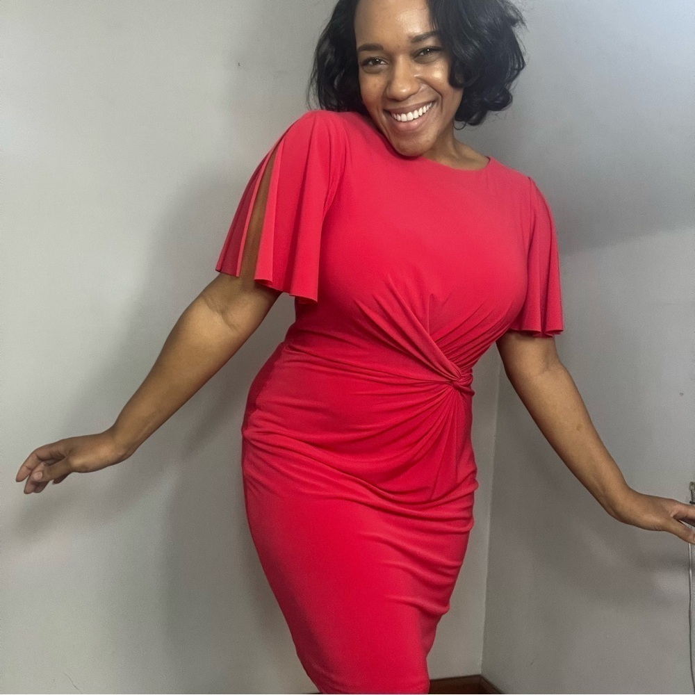 Ralph Lauren coral red bodycon midi dress short sleeve business casual everyday